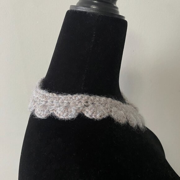 Handmade Crochet Taupe Silvery Blue Poly Mohair Wool Collar Neckwear Accessory - Picture 5 of 6